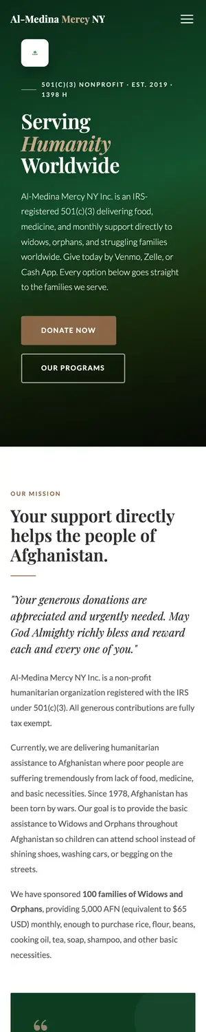 Al-Medina Mercy NY homepage on a phone