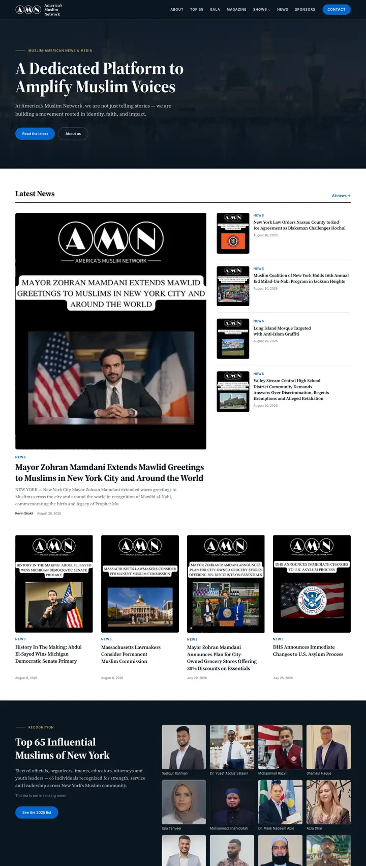 America’s Muslim Network homepage on a desktop screen