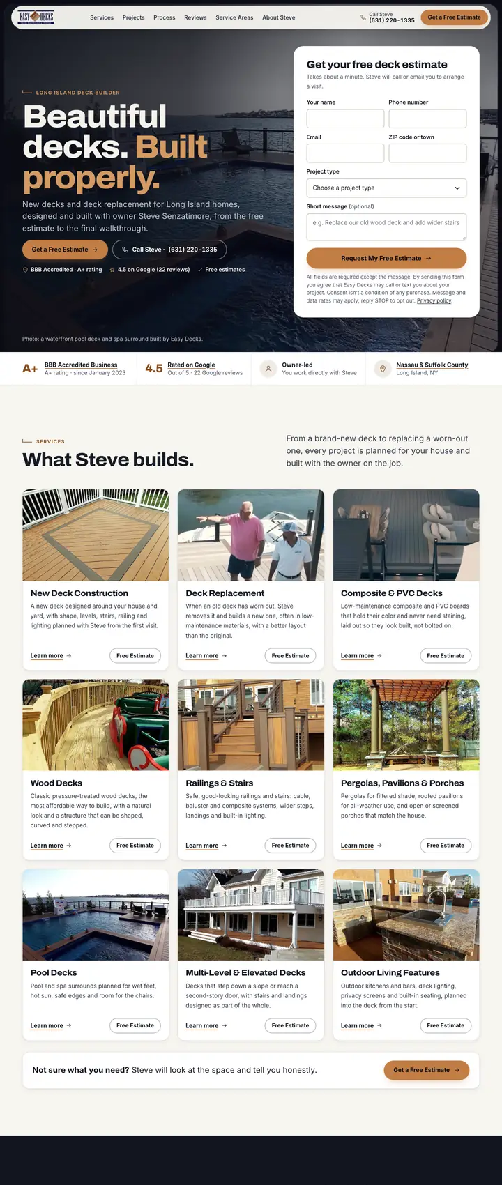 Easy Decks homepage on a laptop