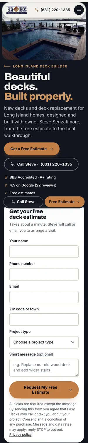Easy Decks homepage on a phone