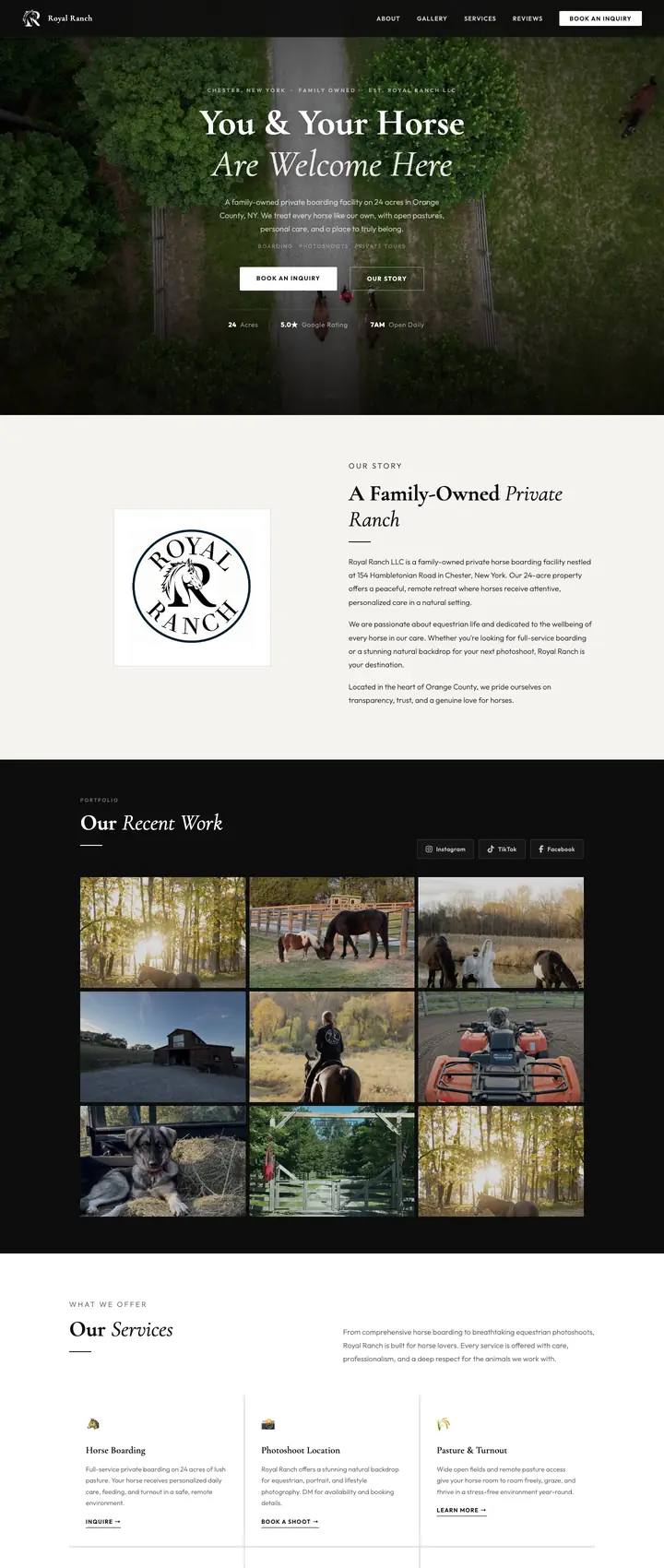 Royal Ranch homepage on a desktop screen