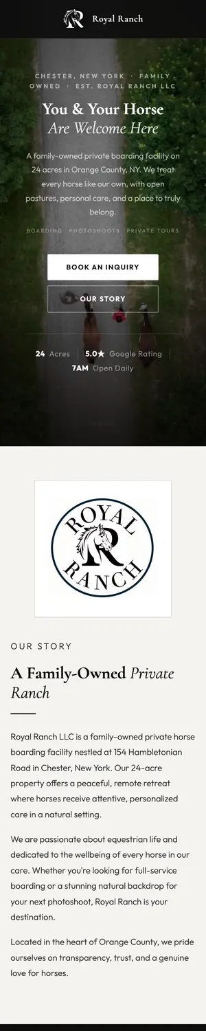 Royal Ranch homepage on a phone